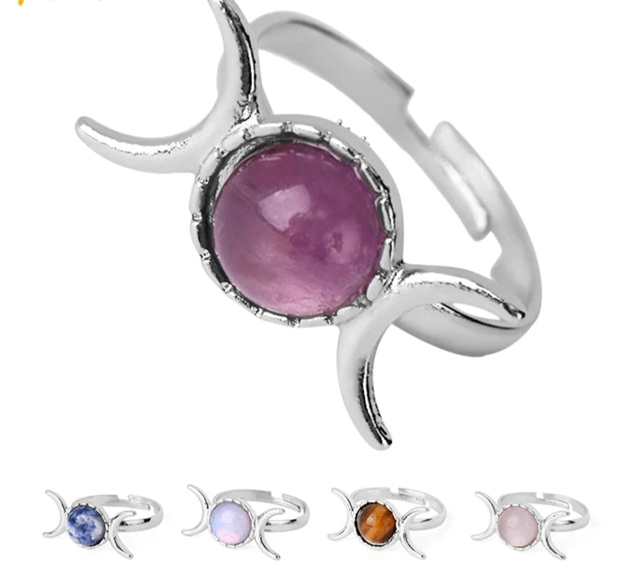 Assorted Adjustable Stone Triple Goddess Moon Ring For Sale Online | Green Witch Creations