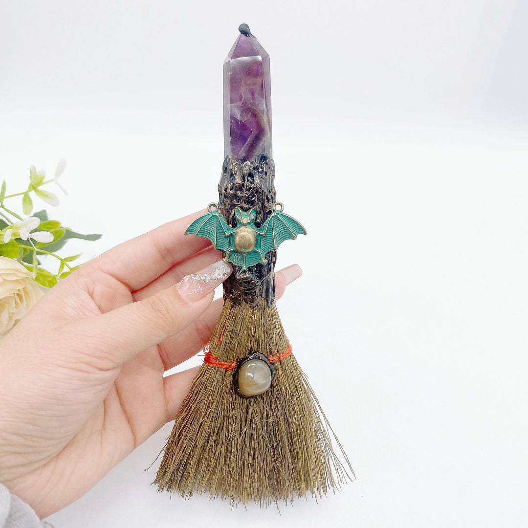 Large Crystal Point Charm Broom For Sale | Green Witch Creations