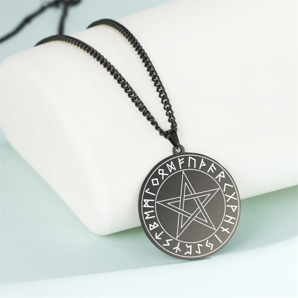 Black Pentacle Rune Nordic Viking Necklaces | Green Witch Creations