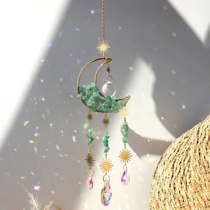 Green Aventurine Crystal Crescent Moon Sun Catchers | Green Witch Creations