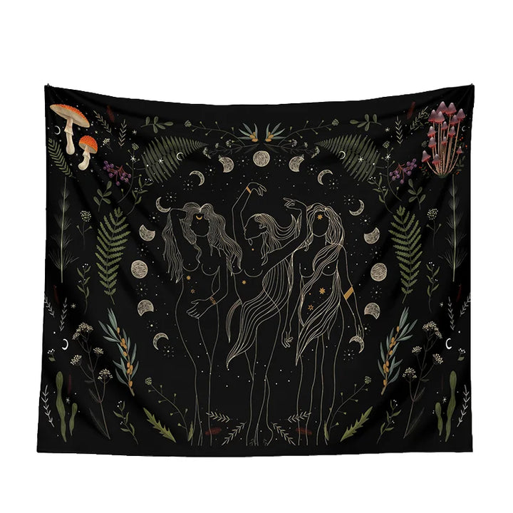 Naked Goddesses Witchy Botanical Moon Phase Tapestries | Green Witch Creations