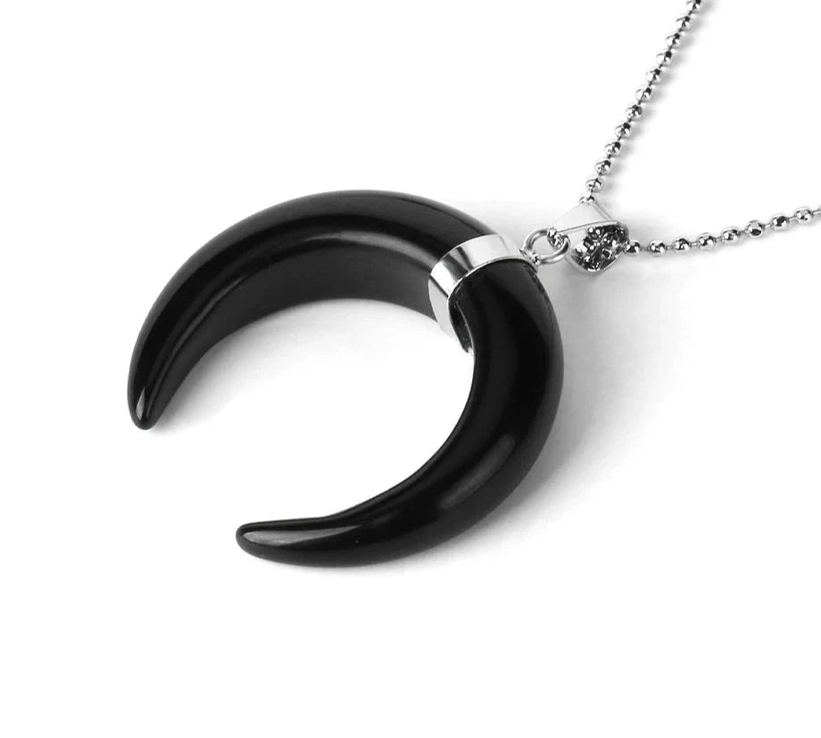 Onyx Crystal Crescent Moon Necklaces