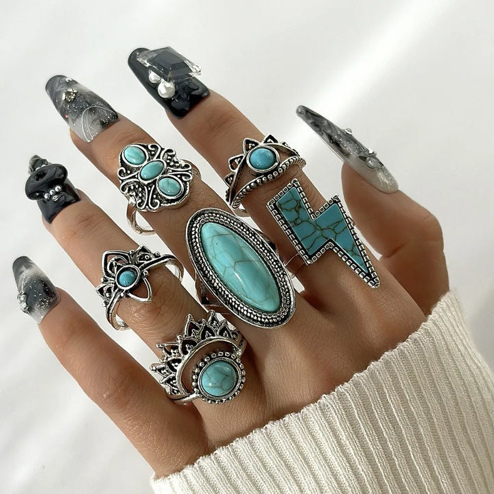 Turquoise Bohemian Gypsy Witchy Trendy Fashion Cute Ring Sets | Green Witch Creations