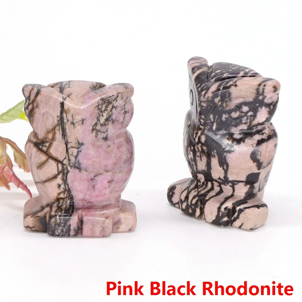 Rhodonite Owl Crystal Figurine Statue | Green Witch Creations