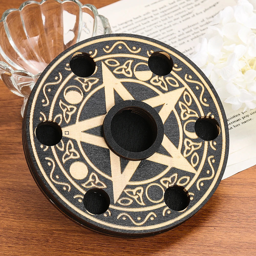 Wood Pentacle Moon Phase Crystal Ball Stand & Candle Holder For Sale Online | Green Witch Creations