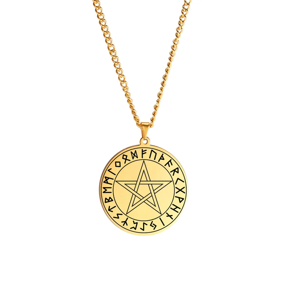 Gold Pentacle Rune Nordic Viking Necklaces | Green Witch Creations