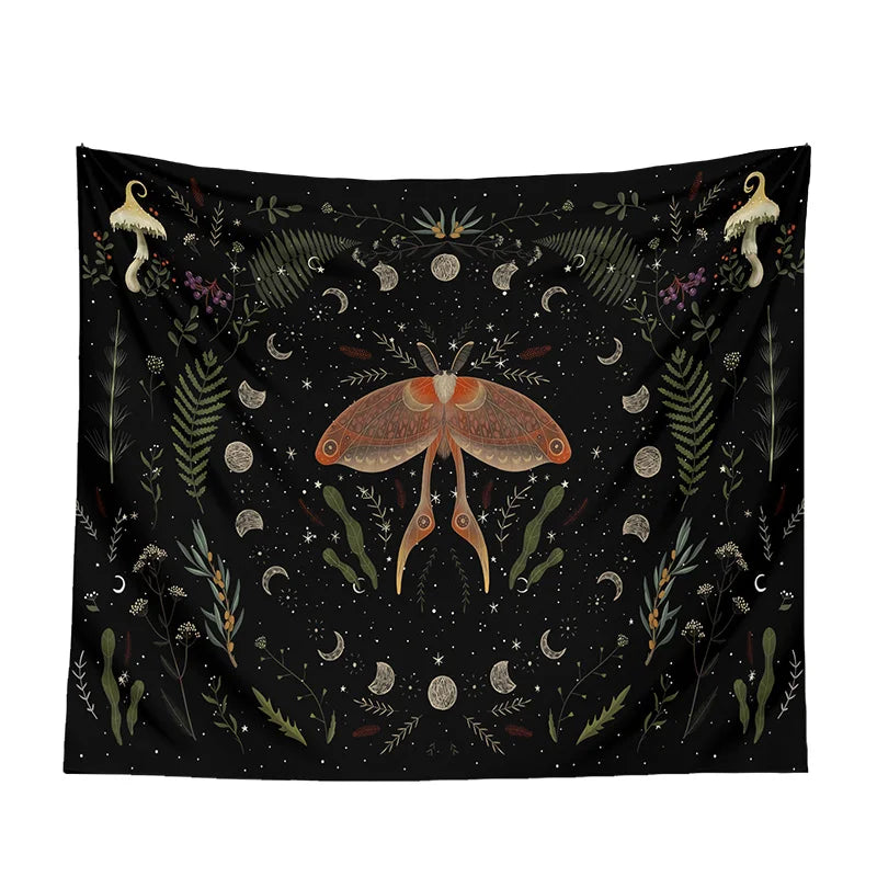 Moth Witchy Botanical Moon Phase Tapestries | Green Witch Creations