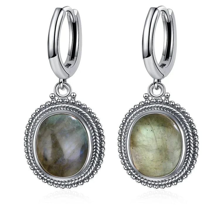 925 Sterling Silver Labradorite Stone Oval Earrings | Green Witch Creations