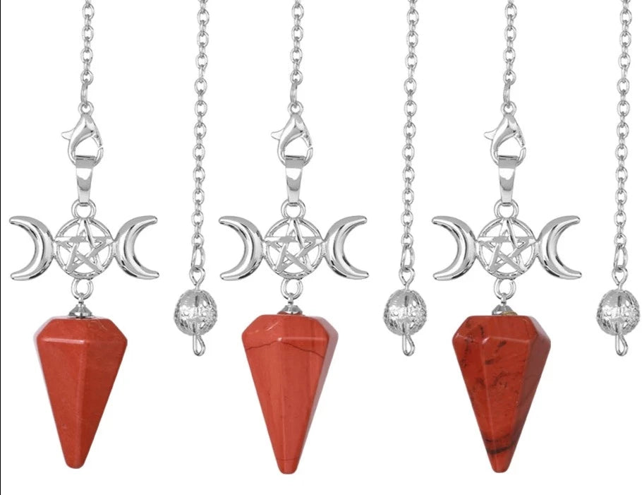 Red Jasper Triple Moon Pentacle Hexagon Crystal Pendulums For Sale