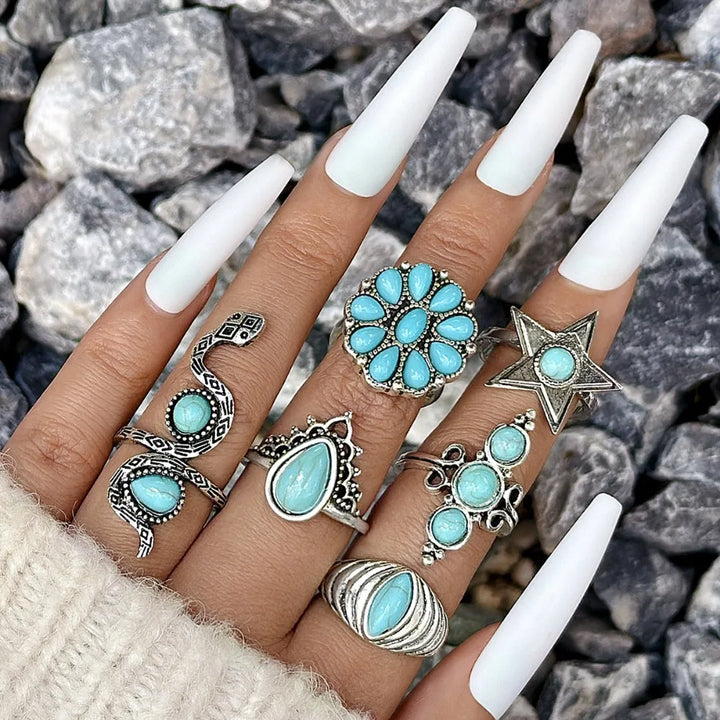 Turquoise Bohemian Gypsy Witchy Trendy Fashion Cute Ring Sets | Green Witch Creations