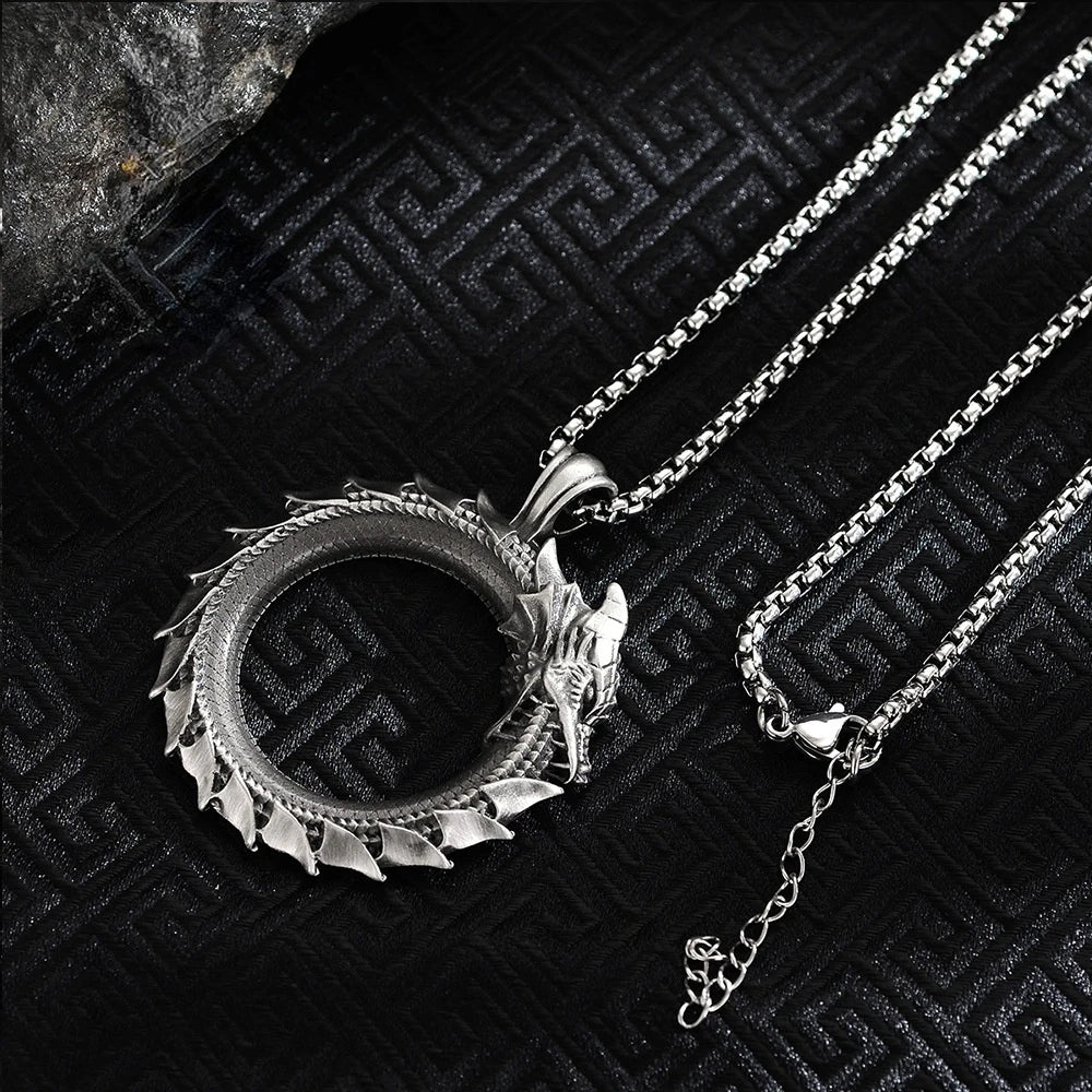 Ouroboros Dragon Silver Necklace