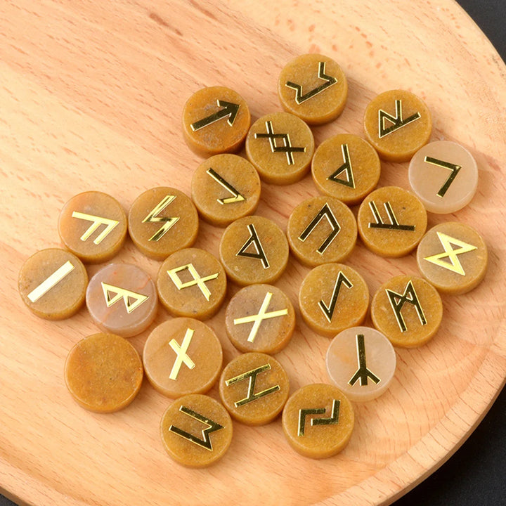 Yellow Agate Round Crystal Rune Symbol Sets