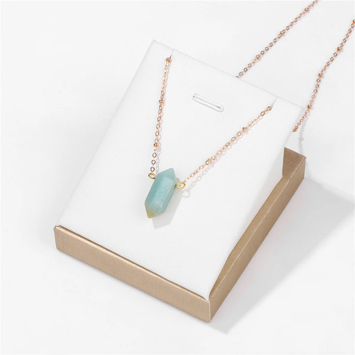 Amazonite Hexagonal Stone Pendant Gold Necklace | Green Witch Creations