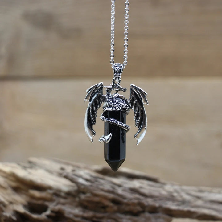 Black Onyx Dragon Crystal Pendant Necklace | Green Witch Creations