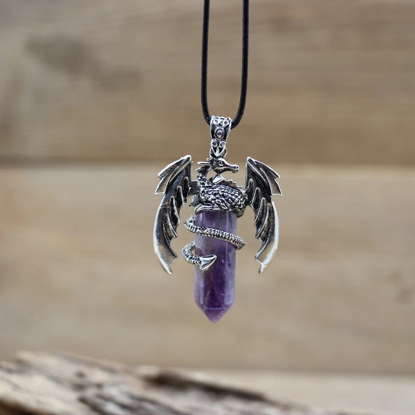 Amethyst Dragon Crystal Pendant Necklace | Green Witch Creations