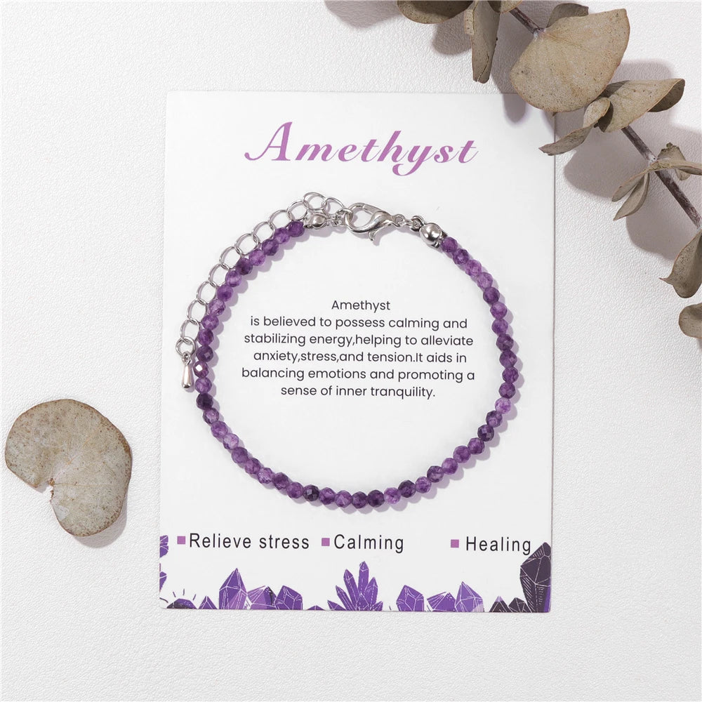 Amethyst 3mm Faceted Stone Bead Bracelets For Sale | Green Witch Creations