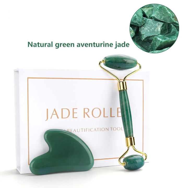 Green Jade Crystal Gua Sha Facial Massage Roller Set | Green Witch Creations