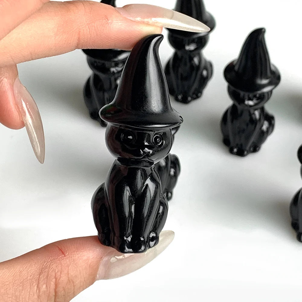 Obsidian Crystal Witch Cat Statue | Green Witch Creations