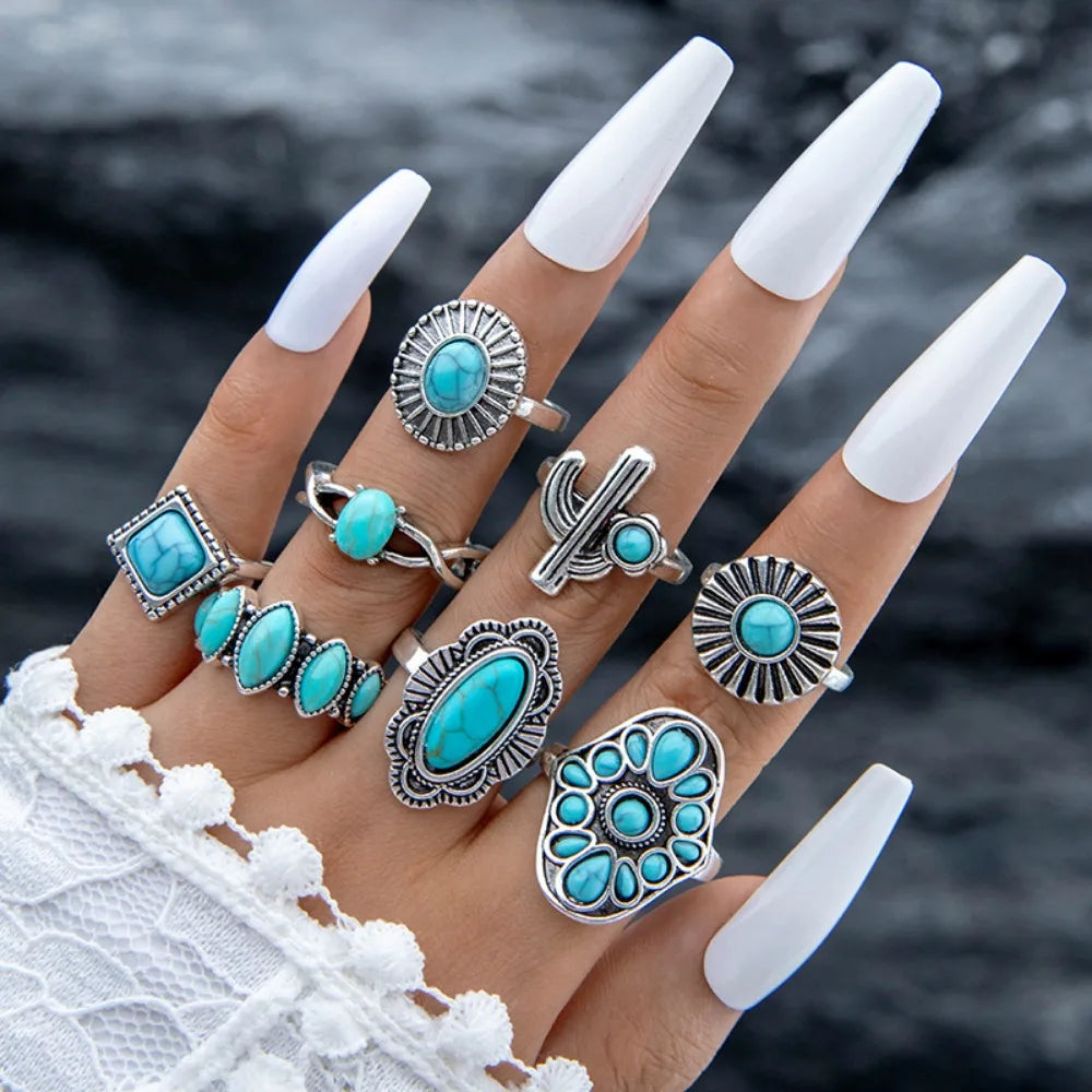 Turquoise Bohemian Gypsy Witchy Trendy Fashion Cute Ring Sets | Green Witch Creations