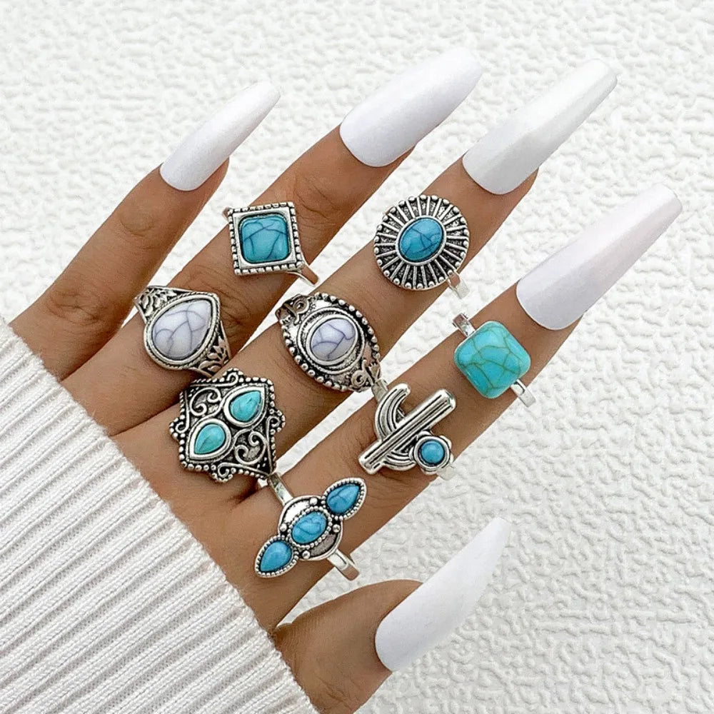 Turquoise Bohemian Gypsy Witchy Trendy Fashion Cute Ring Sets | Green Witch Creations