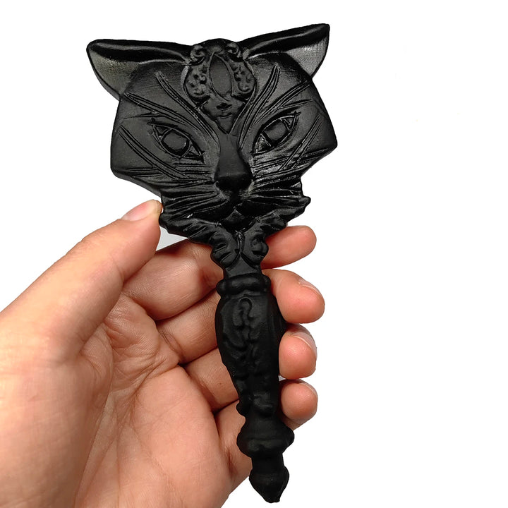 Black Obsidian Cat Scrying Hand Mirror For Sale | Green Witch Creations