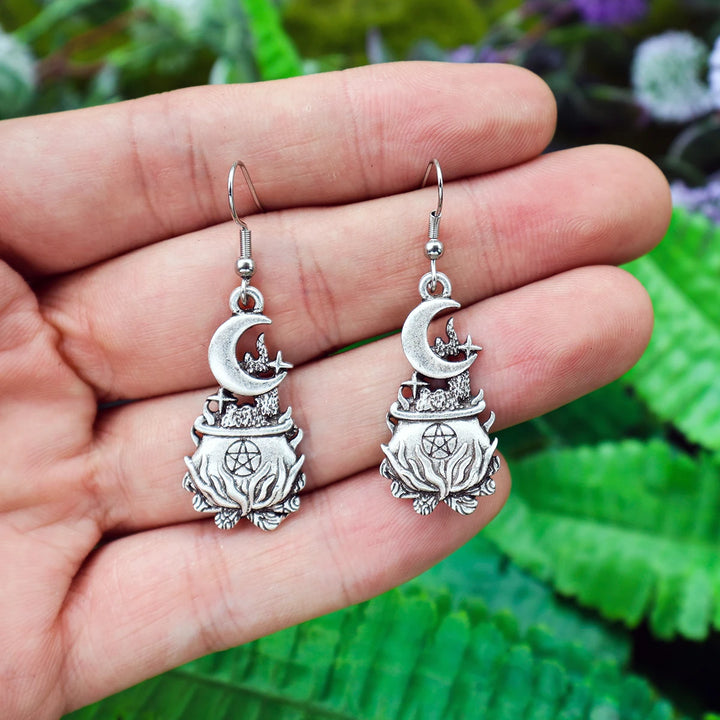 Cauldron Moon Pentacle Earrings For Sale Online | Green Witch Creations