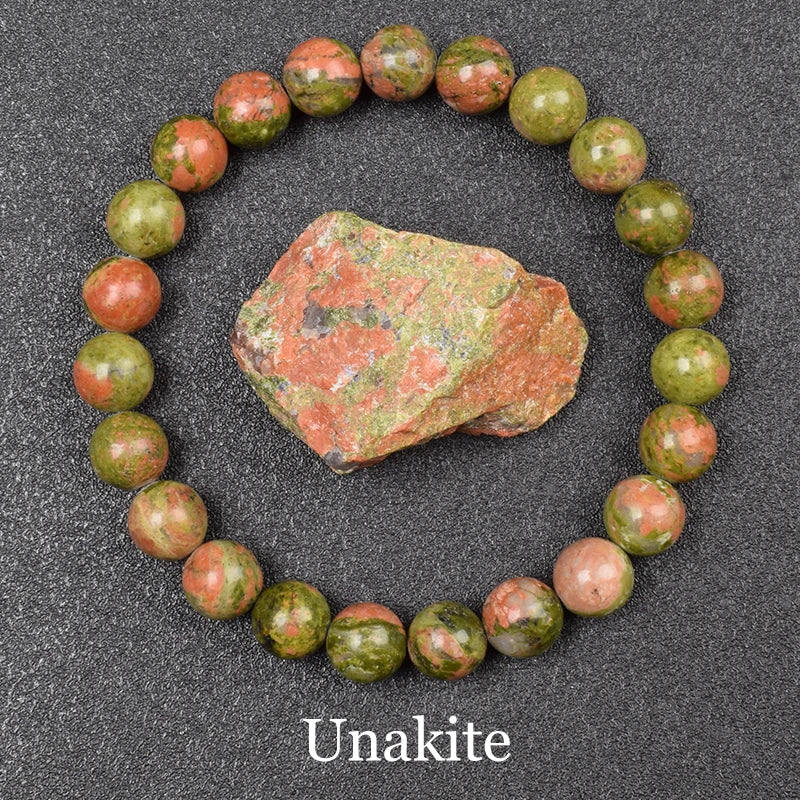 Unakite 8mm Crystal Stone Bead Bracelets | Green Witch Creations