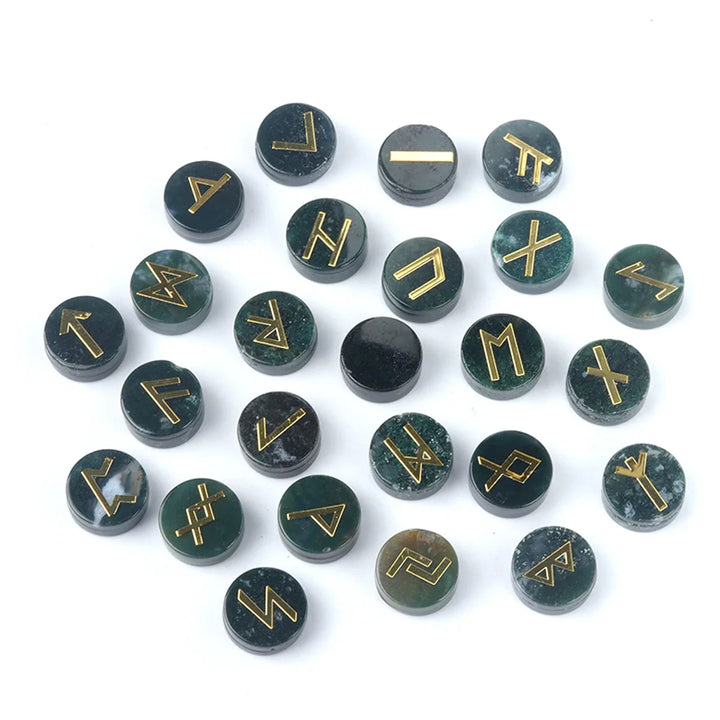 Indian Agate Round Crystal Rune Symbol Sets