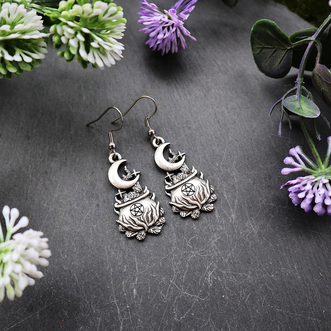 Cauldron Moon Pentacle Earrings For Sale Online | Green Witch Creations