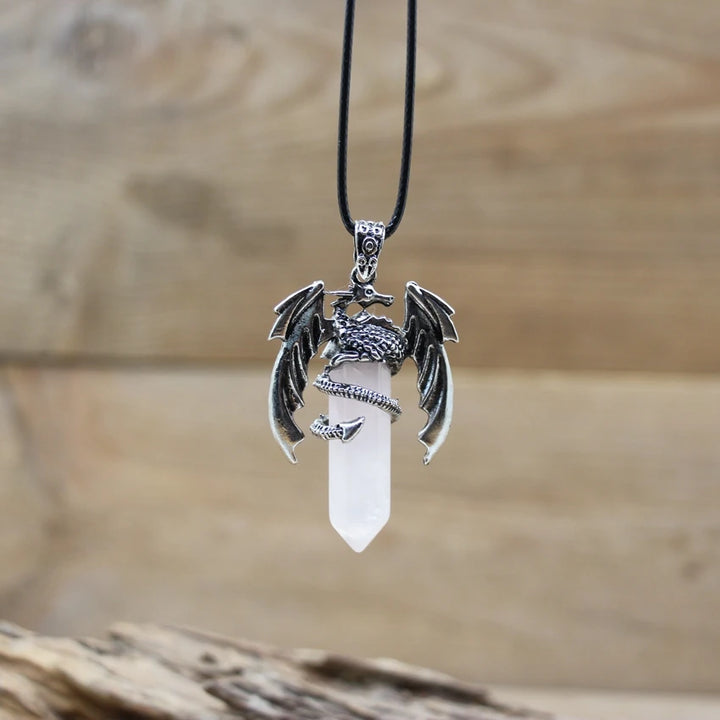 Rose Quartz Dragon Crystal Pendant Necklace | Green Witch Creations