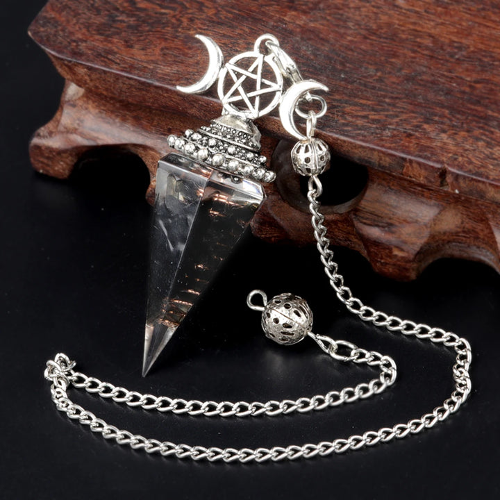 Obsidian Triple Moon Crystal Resin Pendulum | Green Witch Creations