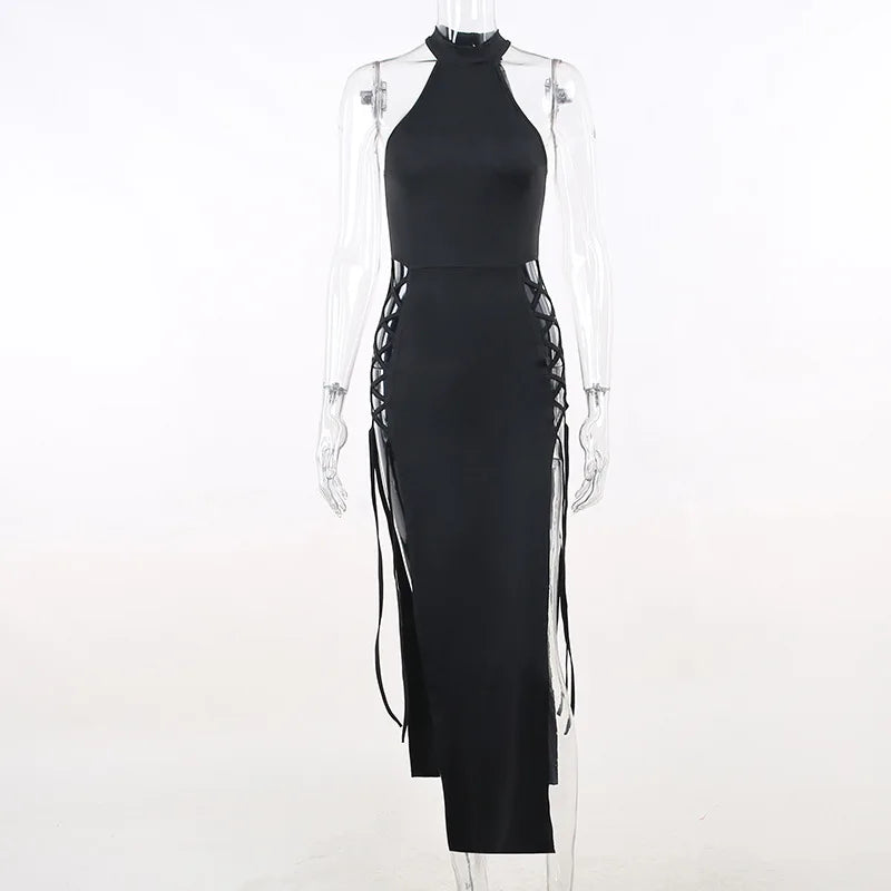 goth halter dress Dark In Love - Gothic Doll Cold Waist Swallowtail Halter - Dress - Black - L