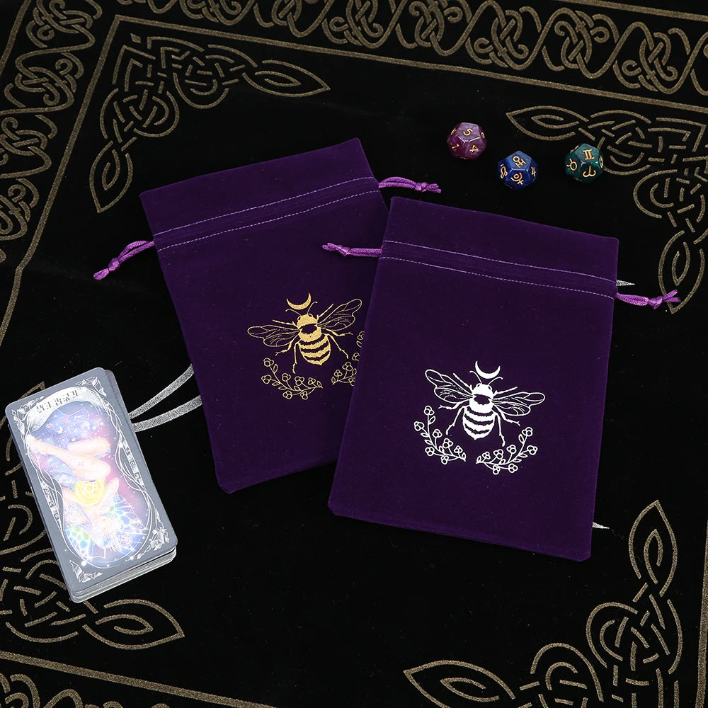 Bee Purple Print Velvet Tarot Card Bags For Sale Online | Green Witch Creations