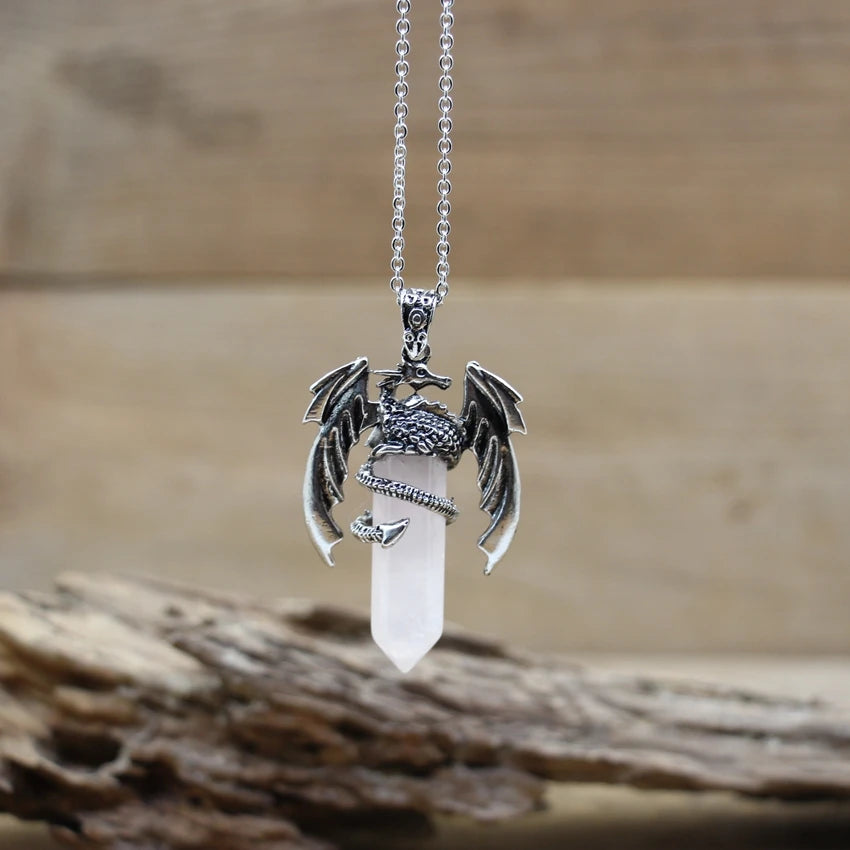 Clear Quartz Dragon Crystal Pendant Necklace | Green Witch Creations