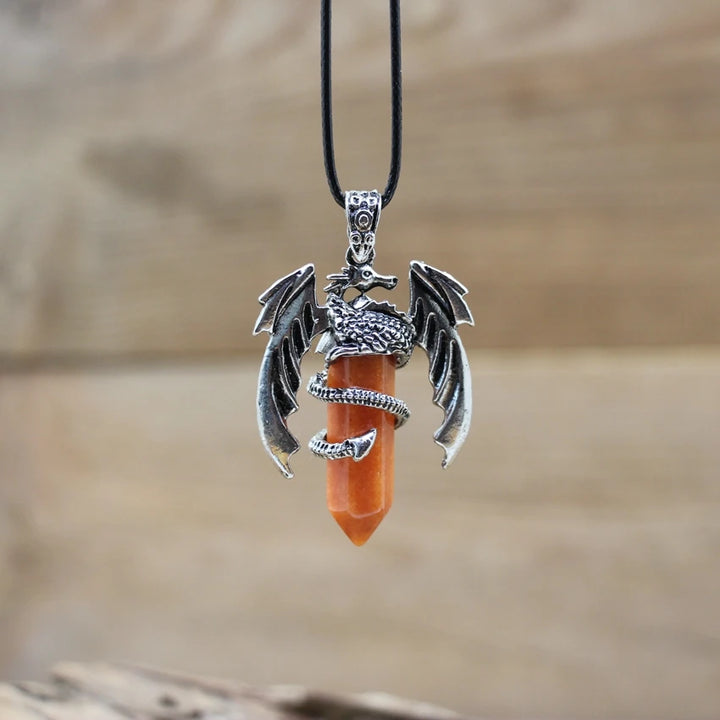 Orange Aventurine Dragon Crystal Pendant Necklace | Green Witch Creations