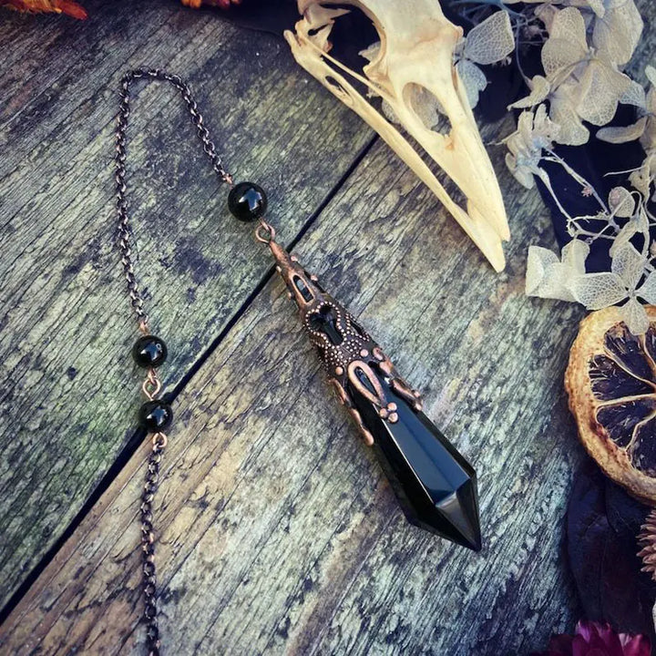 Obsidian Raven Skull Pendulum