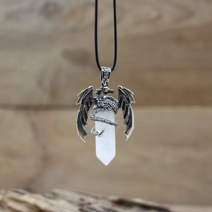 Clear Quartz Dragon Crystal Pendant Necklace | Green Witch Creations