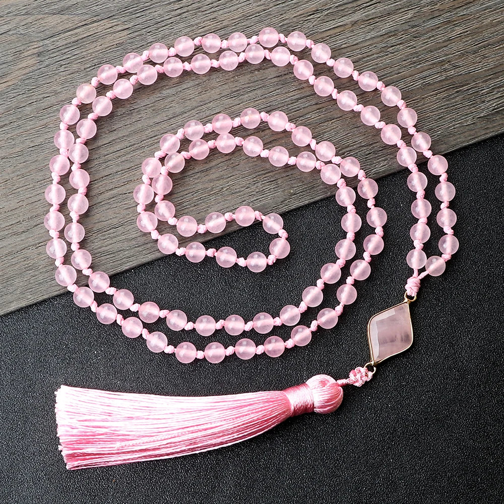 Rose Quartz Mala Prayer Bead Necklace | Green Witch Creations