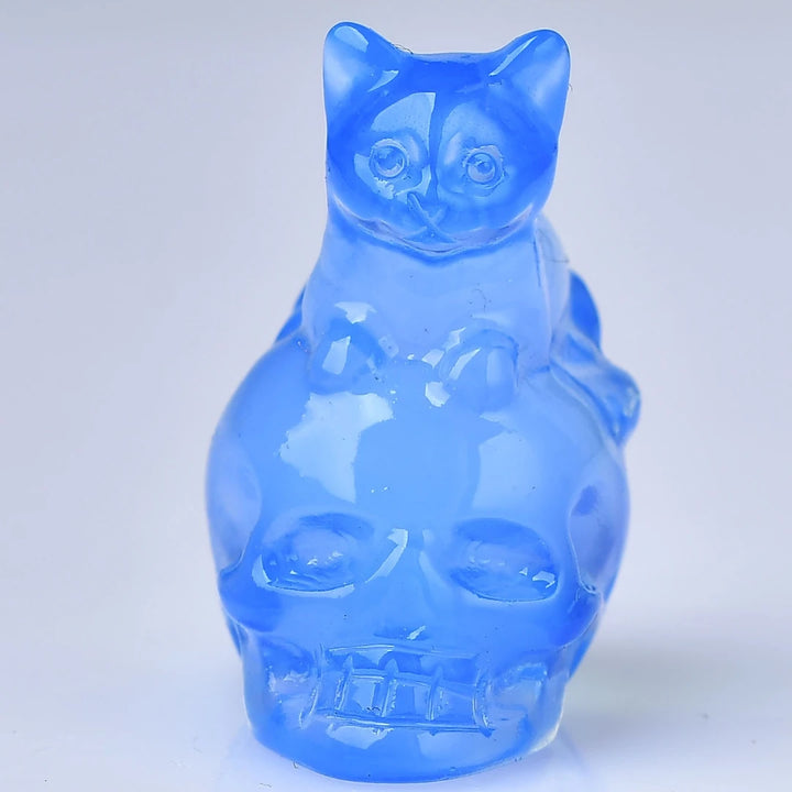 Blue Opalite Cat Skull Crystal Figurines | Green Witch Creations