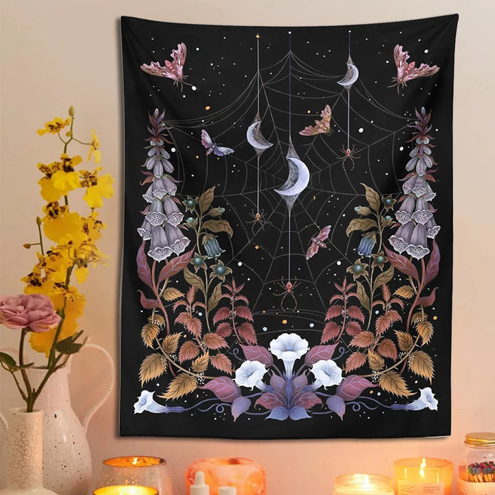 Witchy Garden Butterfly Moon Tapestry | Green Witch Creations