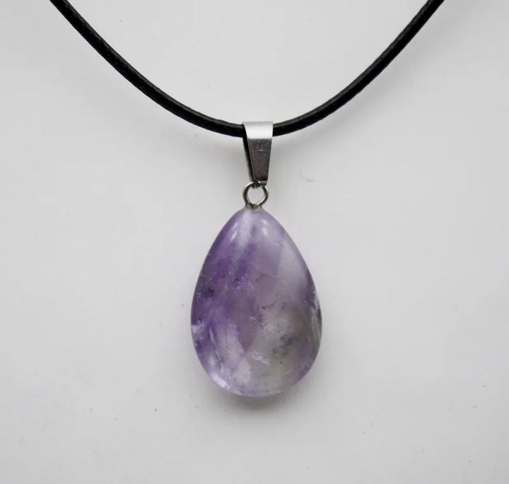 Rainbow Fluorite Stone Teardrop Pendant Necklace For Sale | Green Witch Creations