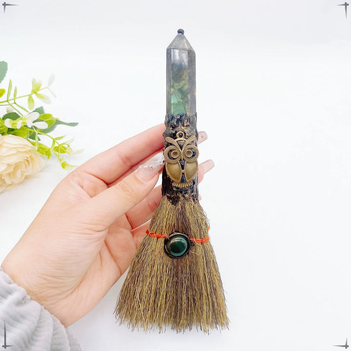 Large Crystal Point Charm Broom For Sale | Green Witch Creations