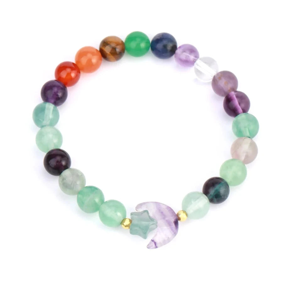 Fluorite Chakra Crystal Moon Stone Bead Bracelets | Green Witch Creations