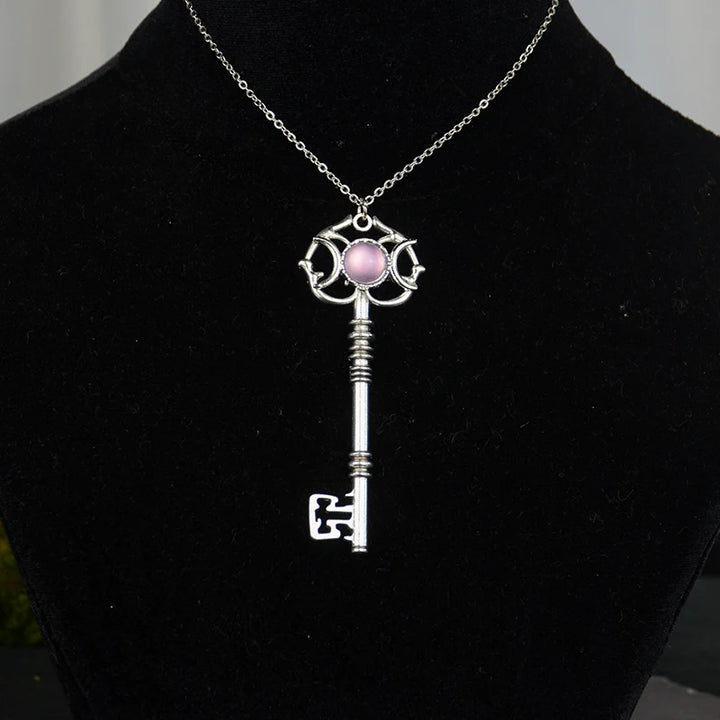 Pink Cats Eye Pagan Key Pendant Necklaces | Green Witch Creations