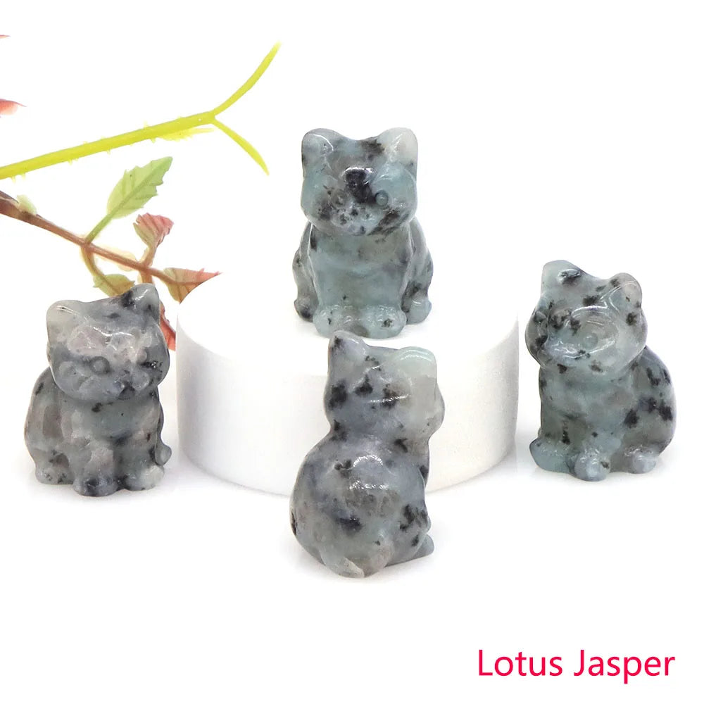 Lotus Jasper Crystal Cat Statue | Green Witch Creations