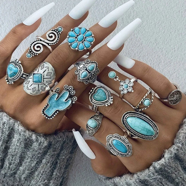 Turquoise Bohemian Gypsy Witchy Trendy Fashion Cute Ring Sets | Green Witch Creations