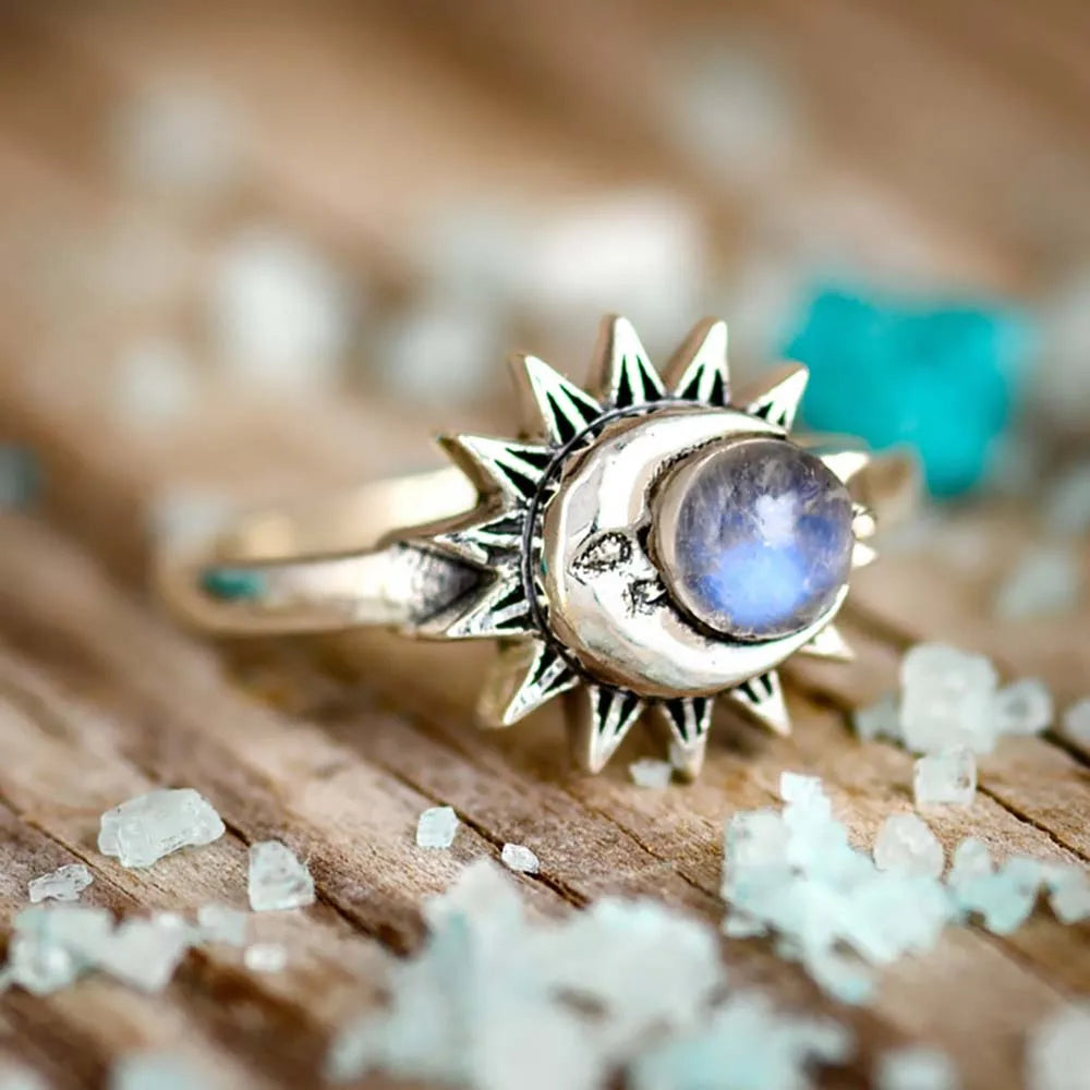 Sun Moon Moonstone Ring | Green Witch Creations