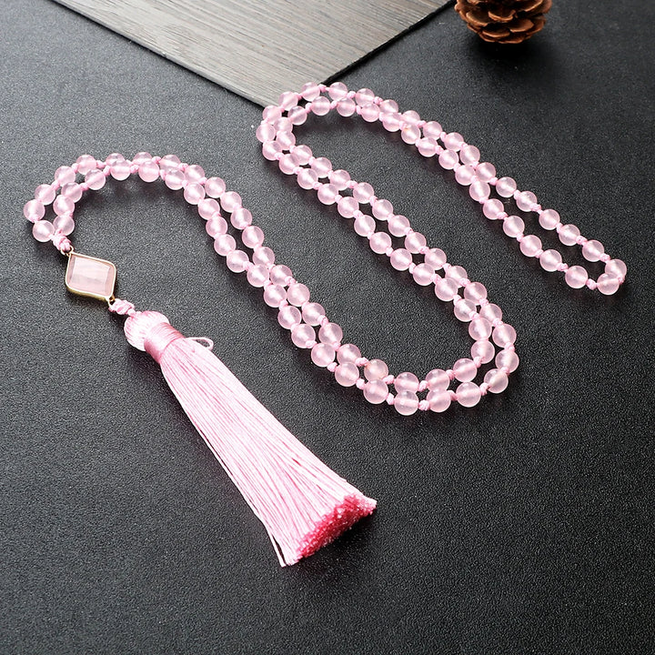 Rose Quartz Mala Prayer Bead Necklace | Green Witch Creations