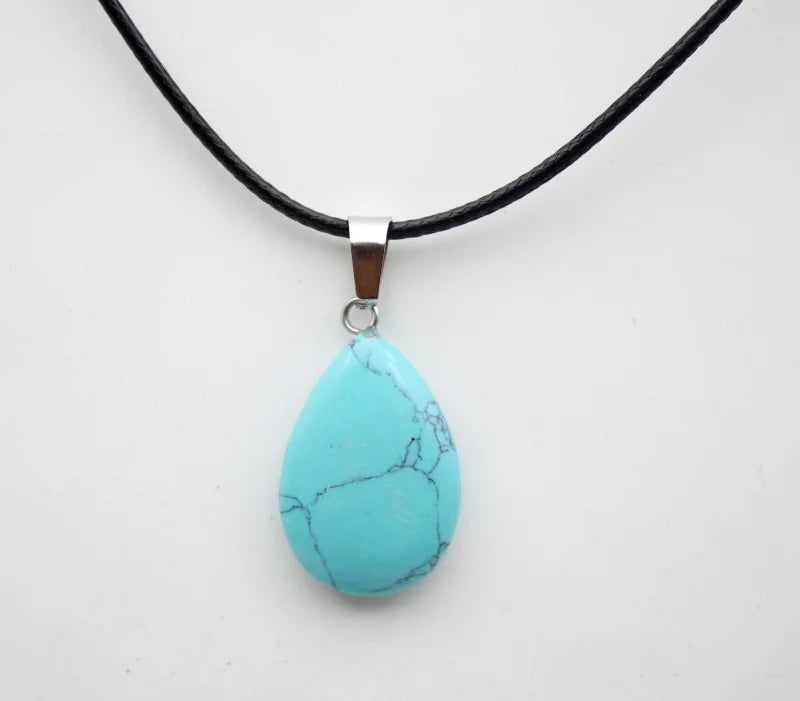 Turquoise Stone Teardrop Pendant Necklace For Sale | Green Witch Creations