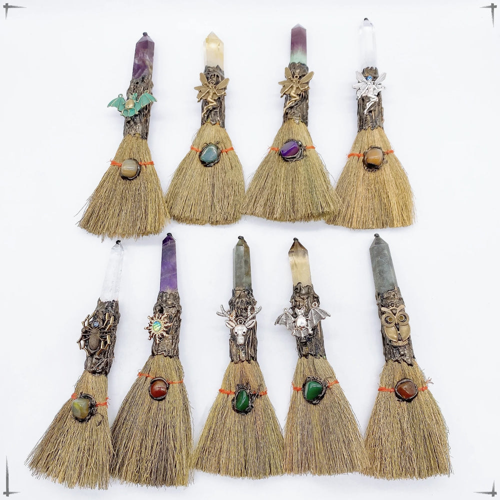 Large Crystal Point Charm Broom For Sale | Green Witch Creations